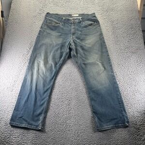 Wrangler Jeans Mens 40x30 Blue Cotton Stretch Bootcut Relaxed Fit Faded Workwear